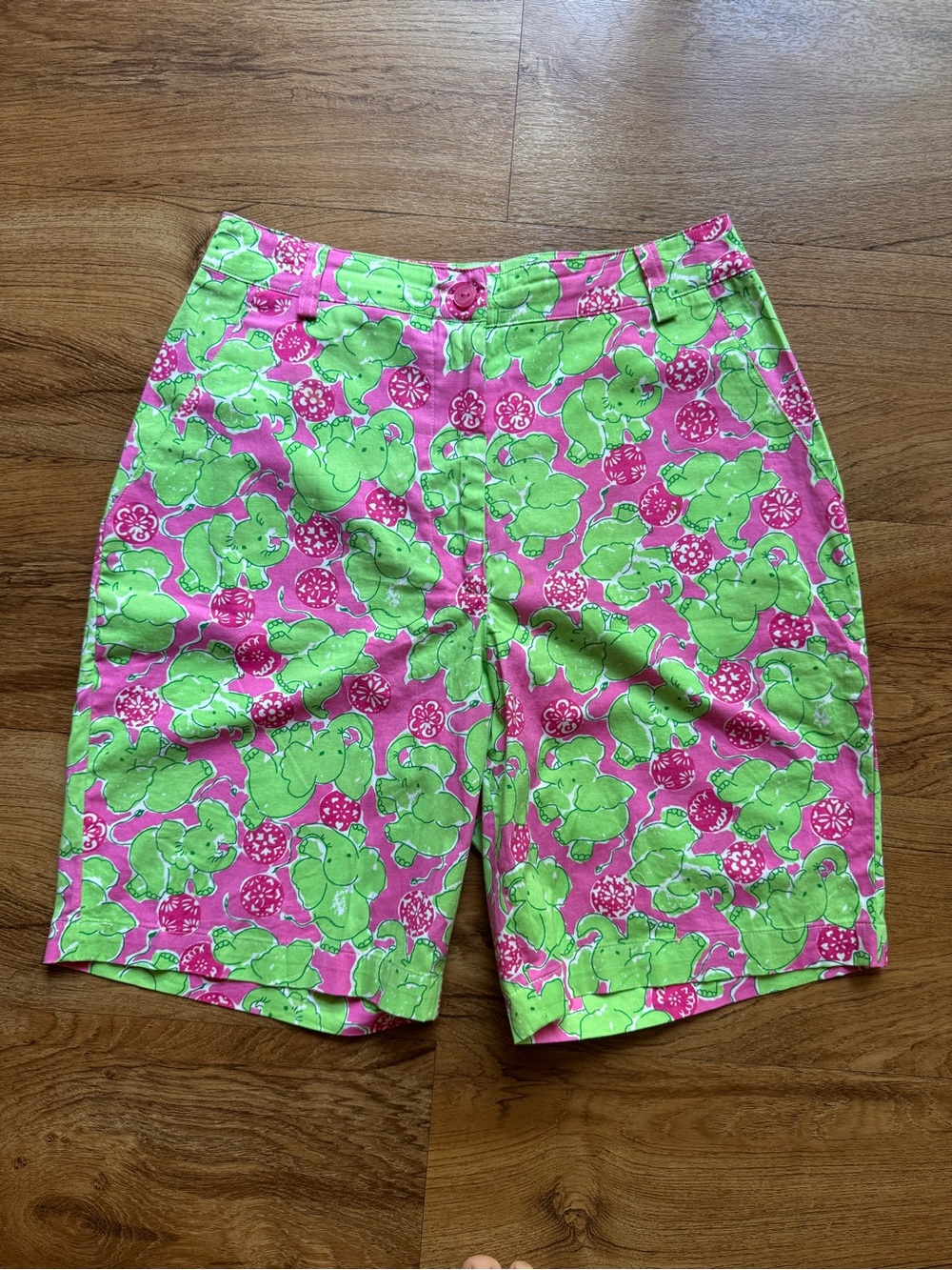 Women’s Vintage Pink & Lime Floral Pattern Bermuda Shorts